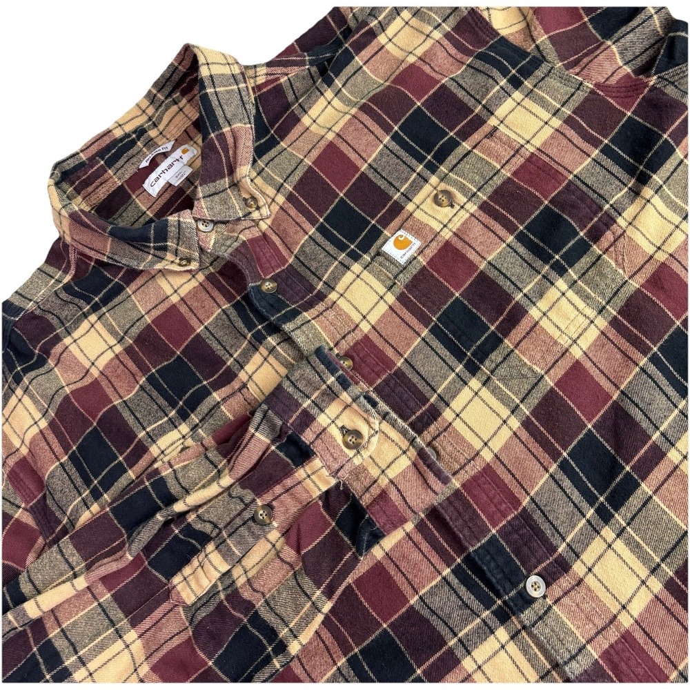 Carhartt Men Button‎ Down Shirt Relaxed Fit Flannel Plaid Long Sleeve 2XL Pearl
